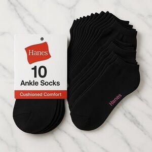 Hanes Cushioned Black Ankle Socks - 10 Pack